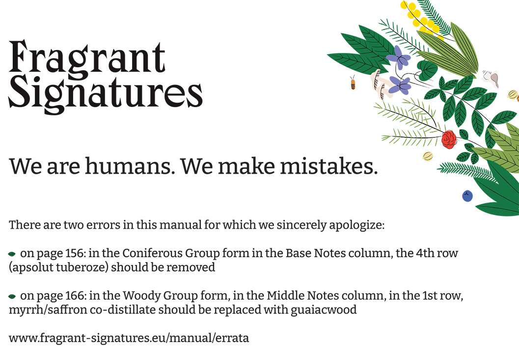 Errata for Fragrant Signatures manual
